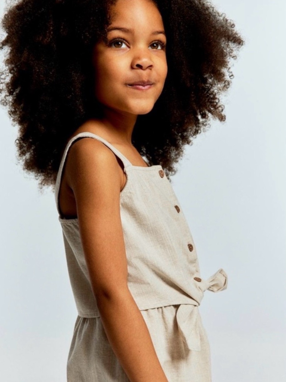 H&M Brand Girls Linen-Look Tan Botton Down & Tie Front Tank Top